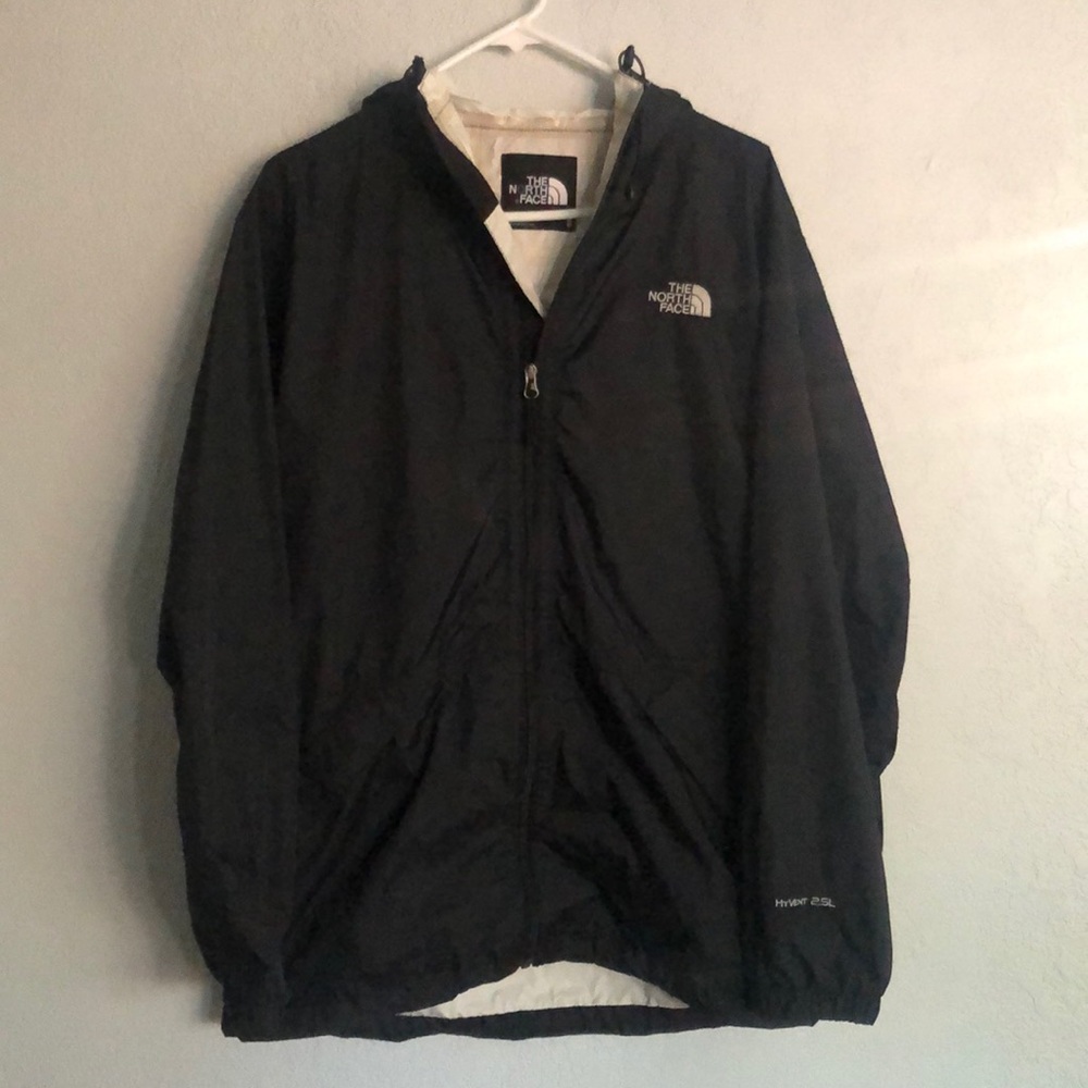 North face black rain coat.